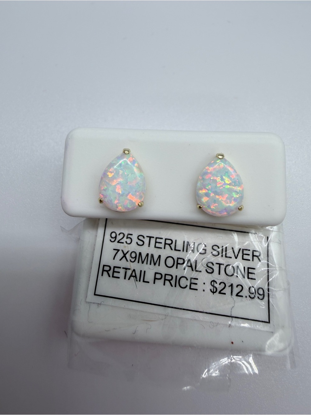 Sterling Silver Teardrop fire Opal Stud Earrings - White Opal